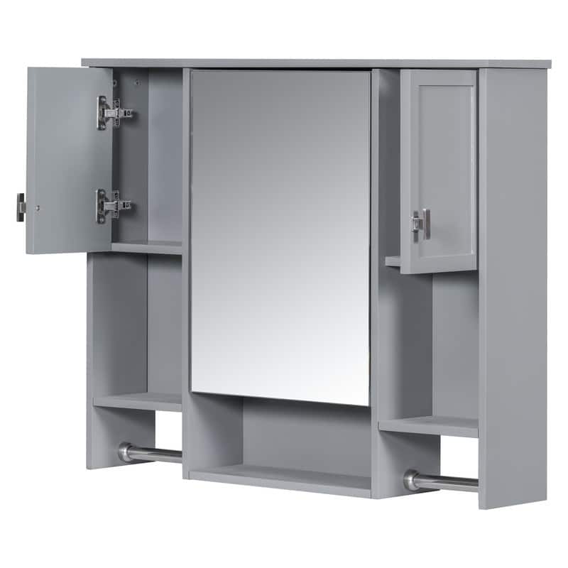 35" x 28" Modern Bathroom Mirror Cabinet with Towel Bar - Wall Mounted Storage & Vanity Mirror