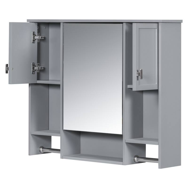 Grondin Modern Style Bathroom Wall Mounted Medicine Cabinet with Mirror Door, Towel Bars and Open Storage Shelves