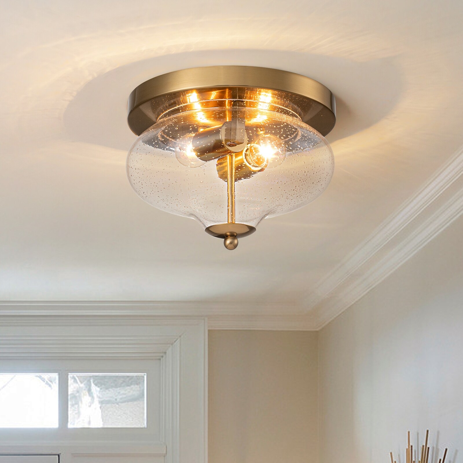 Modern 2-Light Flush Mount Ceiling Light Seed Glass - 11 - Bed