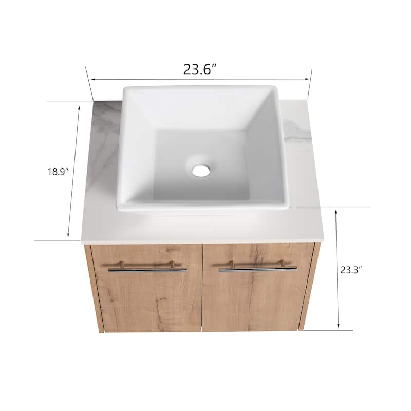 Malwee 24"/30" Floating Bathroom Vanity, Wall Mounted Bathroom Vanity with Ceramic Sink,Soft Close Doors