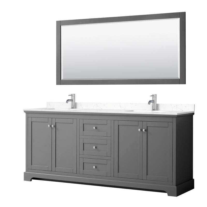 Wyndham Collection Avery 80" Free Standing Double Basin Vanity Set - Dark Gray / Carrara Cultured Marble Top / Polished