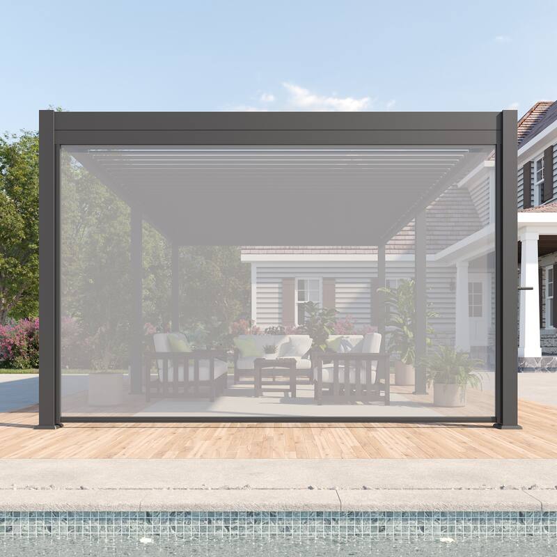 BONOSUKI Adjustable Height Pull Down Privacy Screen for 10FT/12FT/13FT Pergola (Screen Only) - 12' - Grey