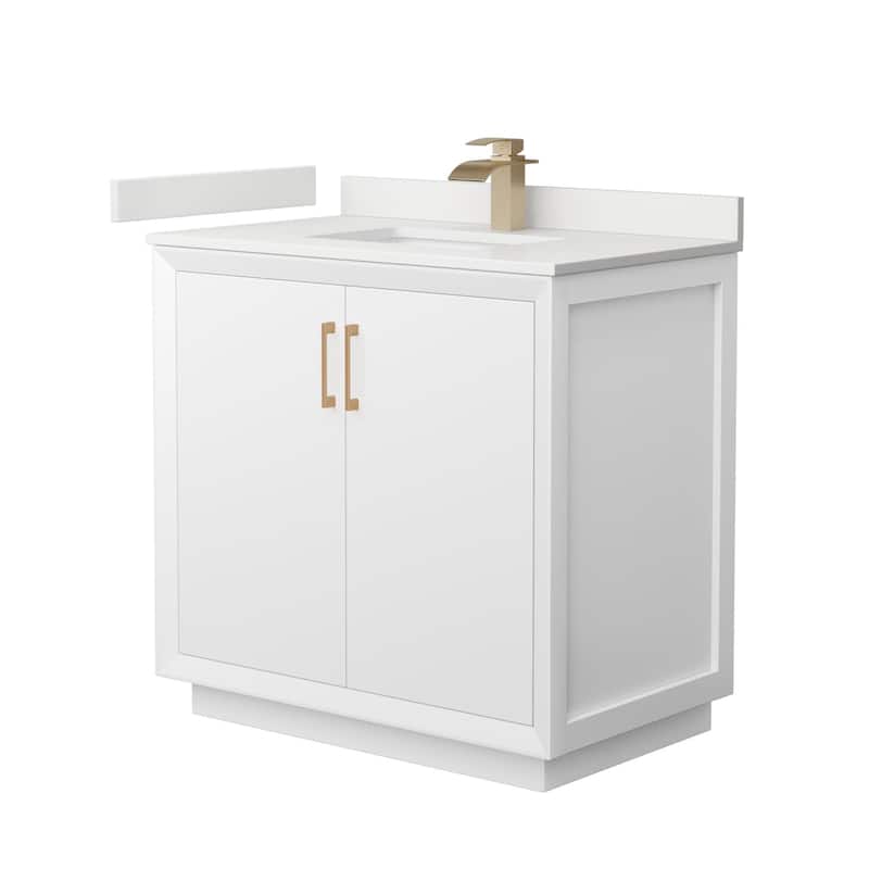 Wyndham Collection WCF414136S-QTZ-UNSMXX Strada 36" Free Standing - White / White Quartz Top / Satin Bronze Hardware