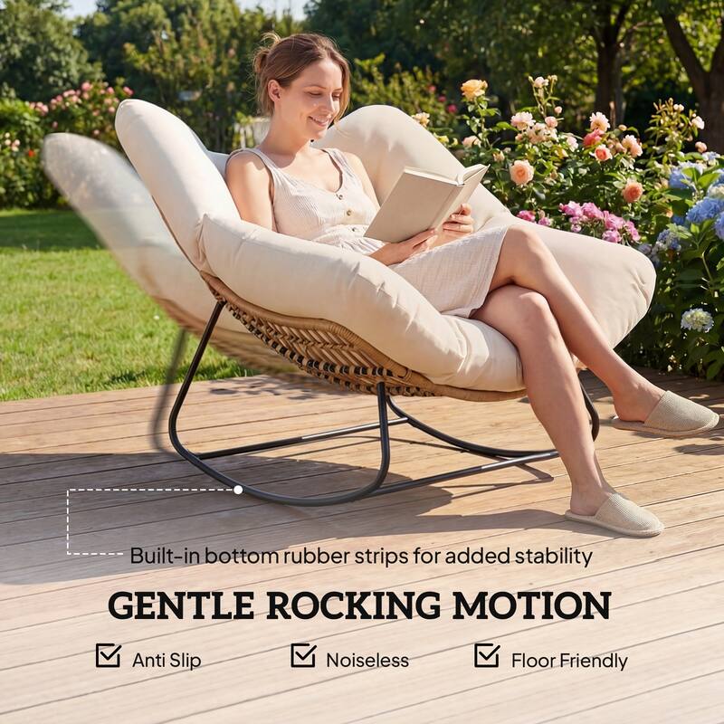 Outsunny Papasan Rocking Chair, Wicker Oversized Indoor Outdoor Rocking Chair with Cushion