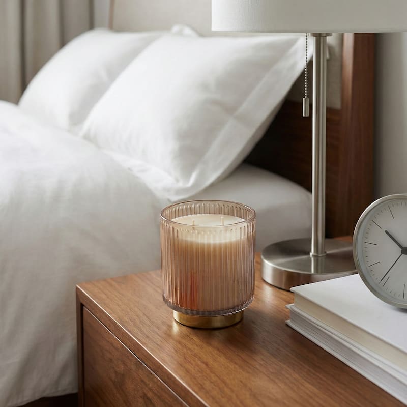 Modern Round Glass Candle on Base - 5" - 5.0" - Orange