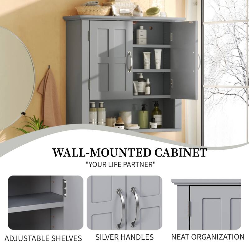 Bathroom Wall Storage Cabinet, Multi -functional Wall Mounted Cabinet with Adjustable Shelves, Medicine Cabinet