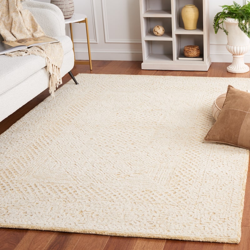 SAFAVIEH Handmade Textural Dyan Contemporary Wool Rug - 6' Square - Gold/Ivory