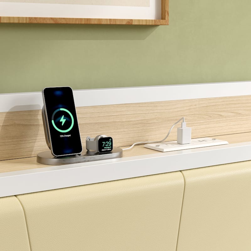 Javlergo White Modern Daybed with Trundle PU Leather Wood Headboard featuring AC USB Outlets for Living Room Bedroom Guest Room