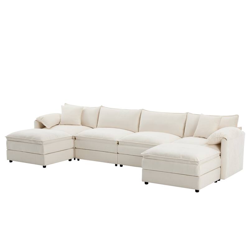 Contemporary Modular Sectional Sofa with Extra Wide Cushions and Movable Ottomans for Living Room or Guest Room