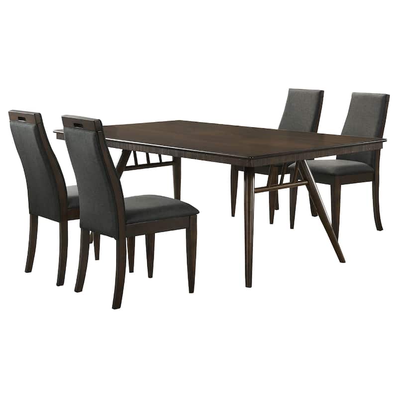Oss 5pc Dining Table and 4 Chair Set, Fluted Apron, Gray, Walnut Brown