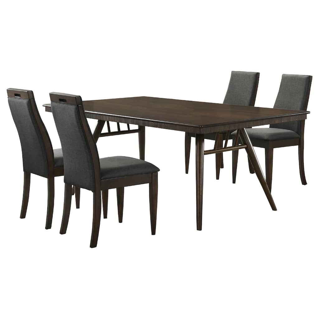 Oss 5pc Dining Table and 4 Chair Set, Fluted Apron, Gray, Walnut Brown