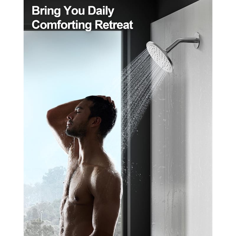 GRANDJOY Dual Heads Shower System 10" and 6" Wall Mount Rainfall Round Shower Faucet Handheld Shower Spray with Slide Bar