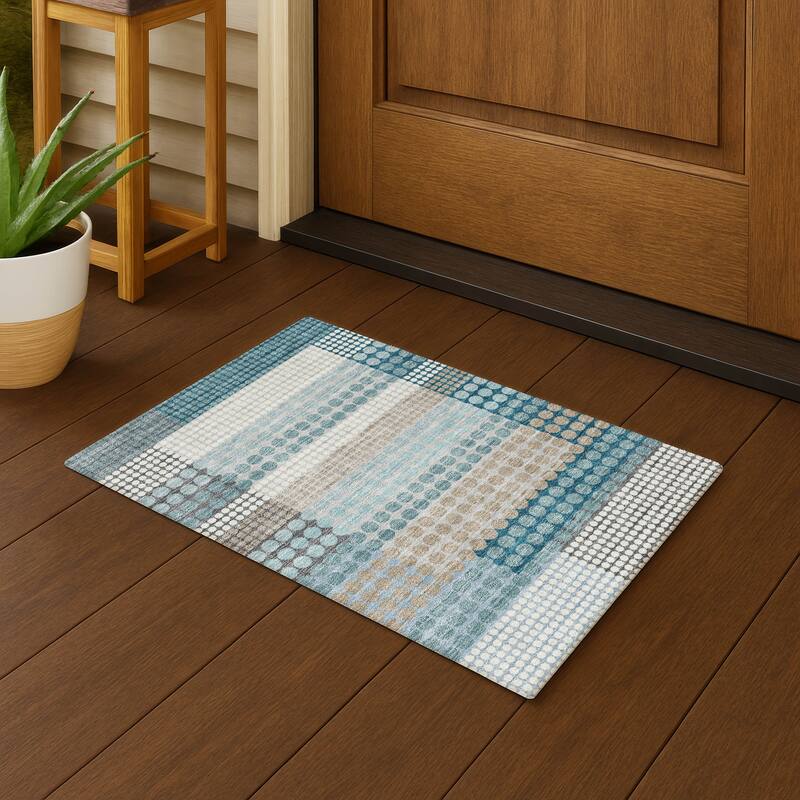 Machine Washable Indoor/ Outdoor Casual Dotty Chantille Rug - Teal - 1'8" x 2'6"