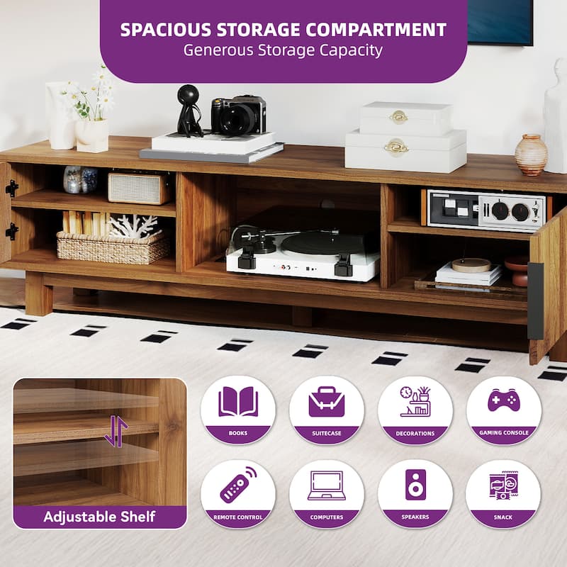 Moasis 59"W Fluted TV Stands for TVs up to 65 Inches, Entertainment Center with Power Outlets