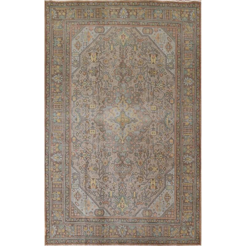 Hand Knotted Oriental 100% Wool Carpet Traditional Medallion Greys & Charcoal Tabriz Area Rug - 11' 2'' X 7' 11''