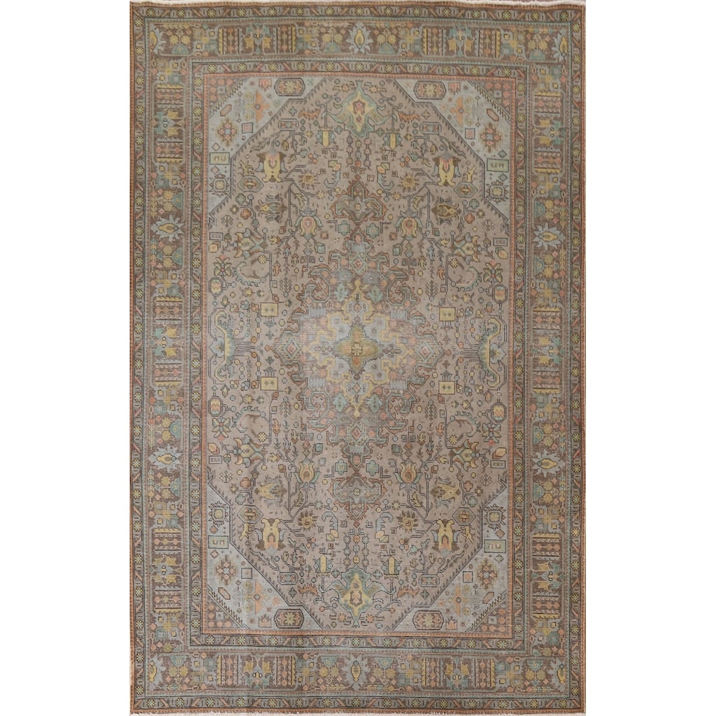 Hand Knotted Oriental 100% Wool Carpet Traditional Medallion Greys & Charcoal Tabriz Area Rug - 11' 2'' X 7' 11''