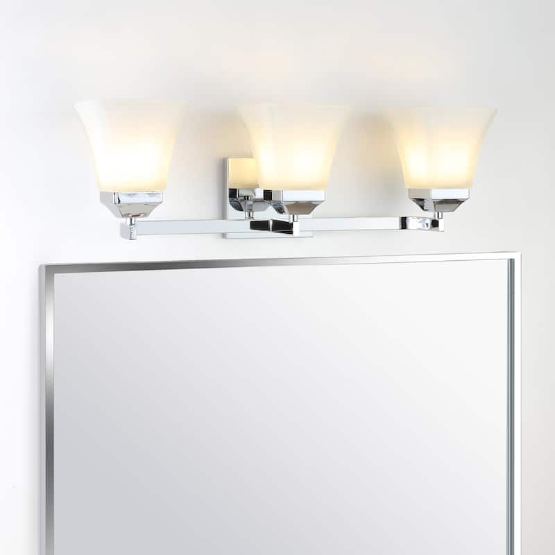 Staunton Iron/Glass Modern Cottage LED Vanity Light, Oil Rubbed Bronze by JONATHAN Y - 3 Light - Chrome