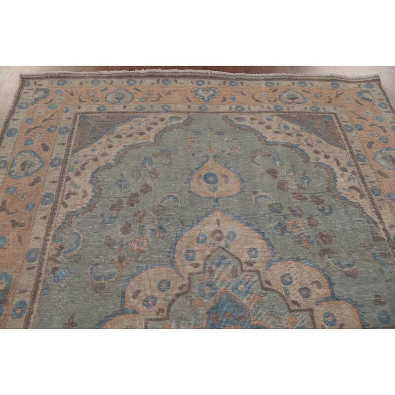 Hand Knotted Oriental 100% Wool Carpet Traditional Medallion Greys & Charcoal Tabriz Area Rug - 9' 6'' X 6' 2''