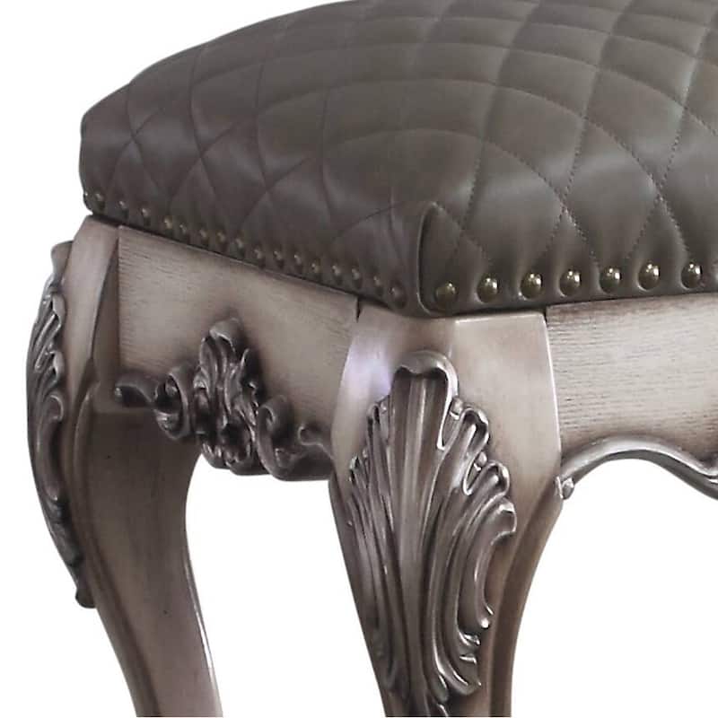 Adison Grey and Vintage Bone White Vanity Stool with Tufted Seat