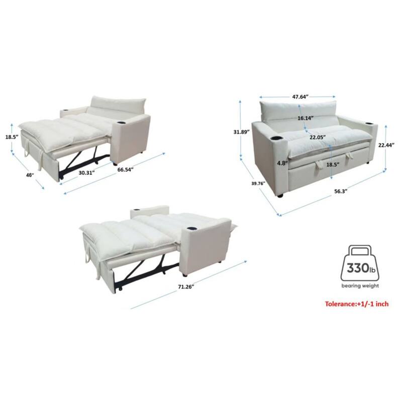 47" Convertible Velvet Sofa Bed, 3-in-1 Pull-Out Loveseat Chaise Lounge with Adjustable Backrest for Living Room