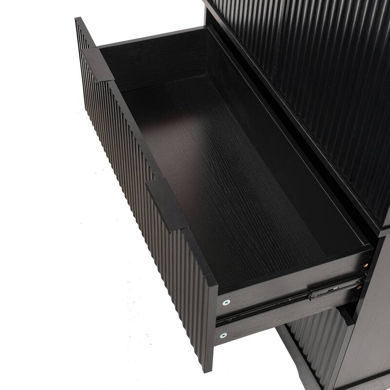 72" Modern Fluted Kitchen Pantry Cabinet with 2 Large Drawers and 8-Door Spice Rack