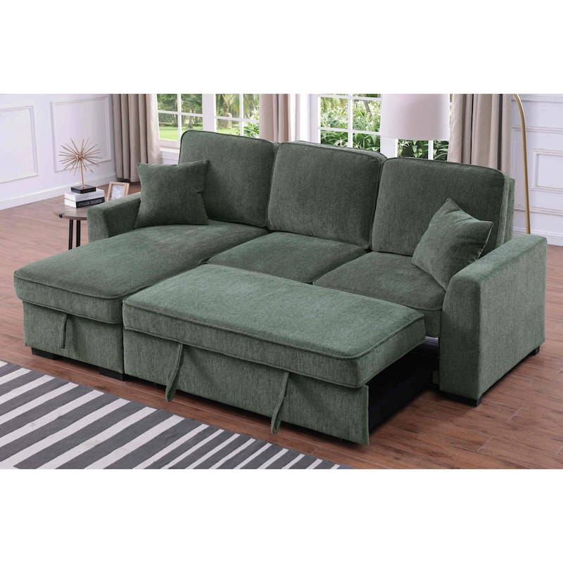 Chenille Reversible Sectional Sofa Convertible Pull Out Couch Bed