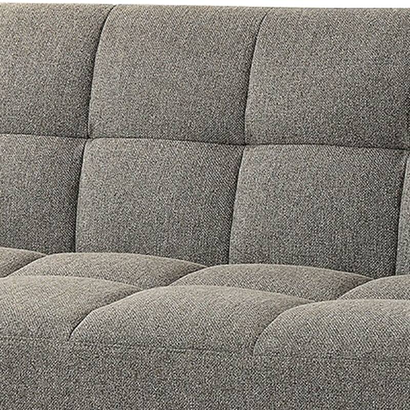 Fabric Upholstered Tufted Futon Sofa with Angled Wooden Legs, Light Gray