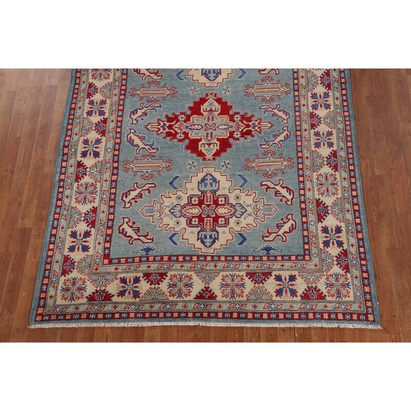 Light Blue Kazak Oriental Area Rug Hand-Knotted Wool Carpet - 5'9" x 8'1"