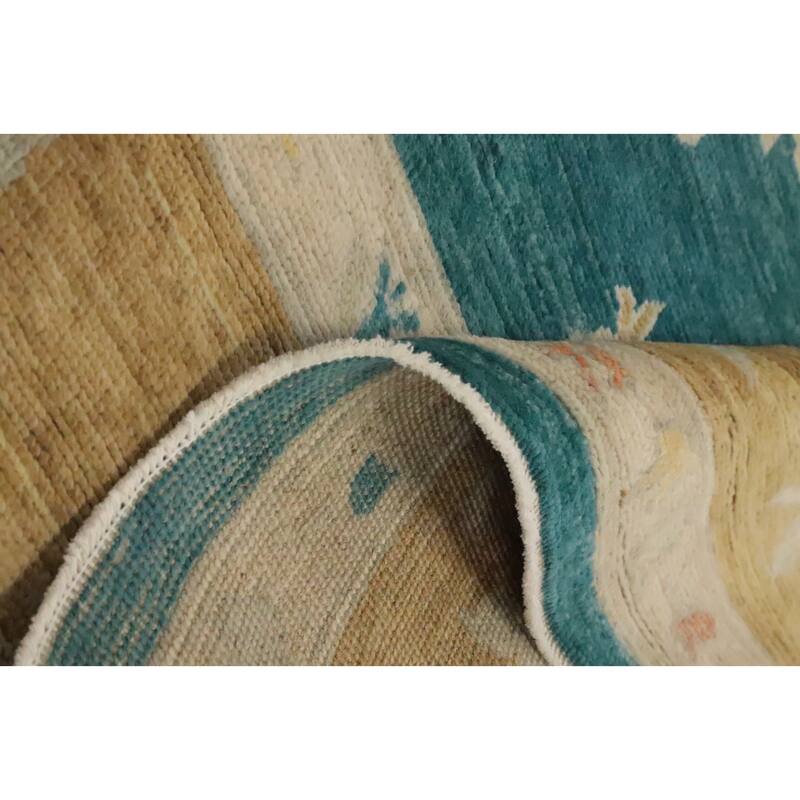 Hand Knotted Oriental 100% Wool Carpet Transitional Floral Green Oushak Area Rug - 14' 10'' X 9' 4''