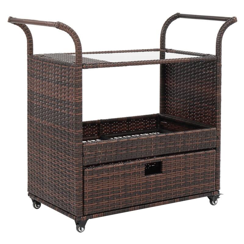 Outdoor Wicker Bar Cart - Brown