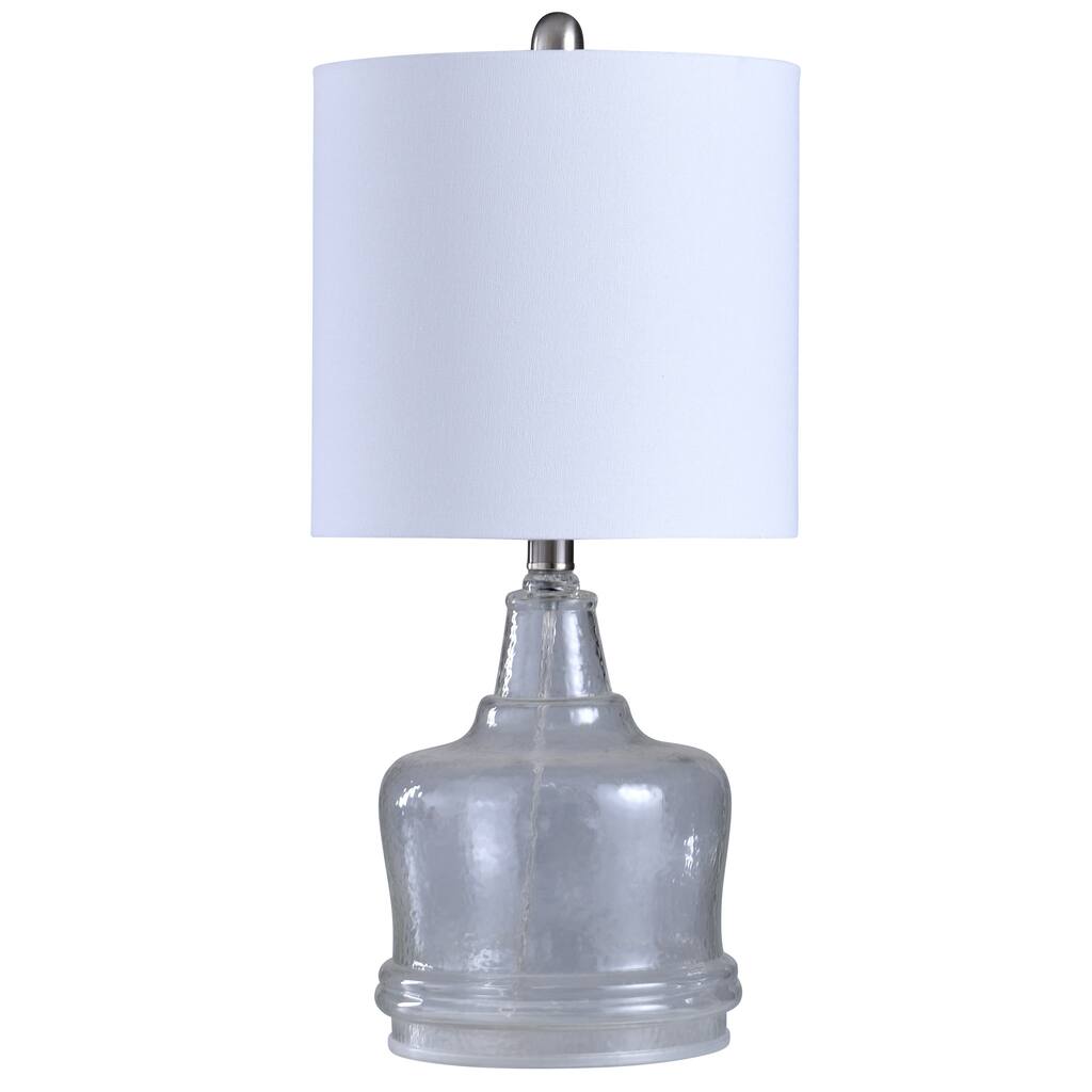 StyleCraft Clear Glass Base Table Lamp - White Shade