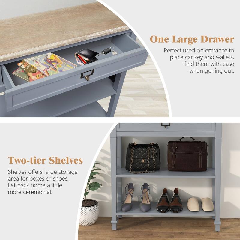 Accent White Console Table with Drawer and Shelf, Wood Sofa Table with Storage for Entryway Hallway Living Room