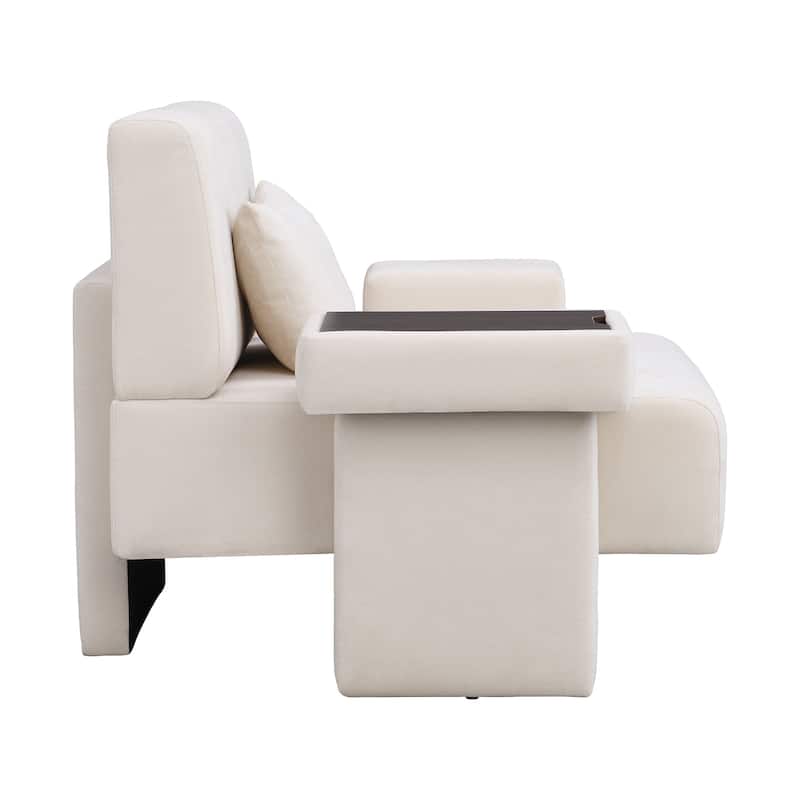 Modern Armchair Lounge Chair Sofa Chair with Built-In Storage, Wooden Table Armrest, Extra-Wide Seat
