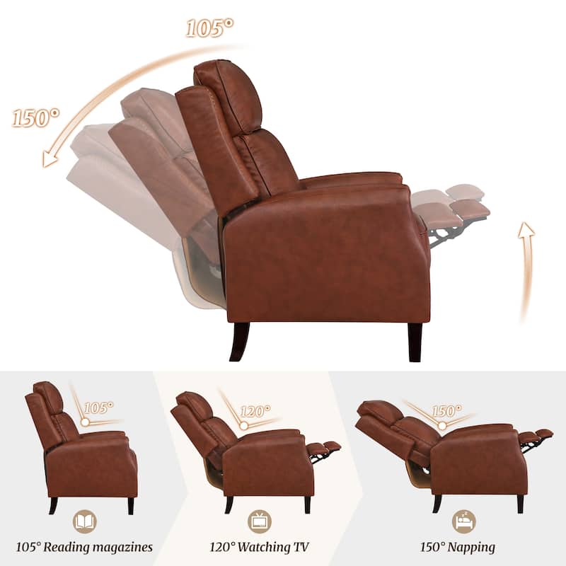 2 Set Genuine Leather Recliner Modern Push Back Recliner Chair Wingback 3 Adjustable Chair for Living Room