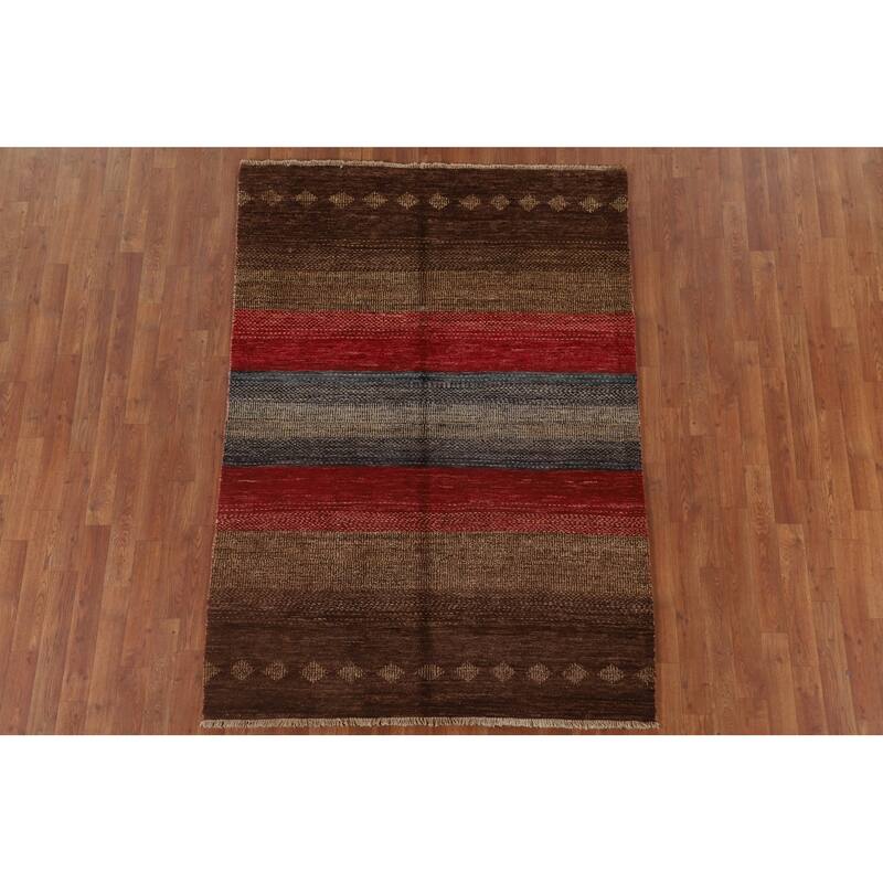 Gabbeh Kashkoli Striped Area Rug Handmade Wool Carpet - 4'6" x 6'5"