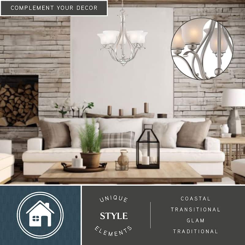 Monrovia 5 Light Brushed Nickel Chandelier White Glass - 26-in W x 25.5-in H x 26-in D