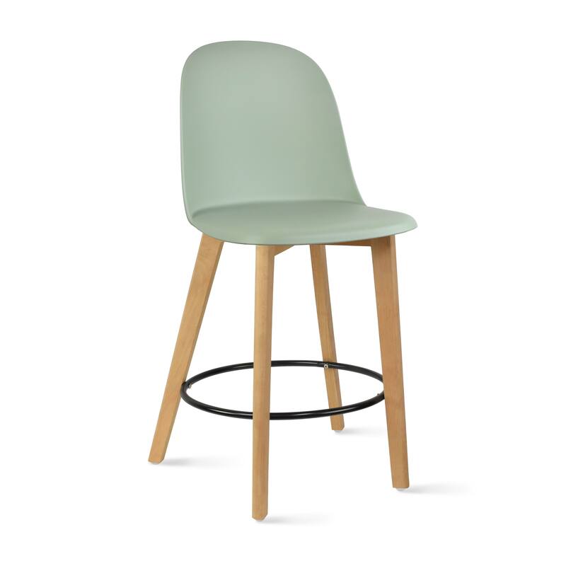 25" Plastic Armless Bar Stool Chair Dowel Natural Wood Eiffel Legs For Kitchen Counter Height Dining