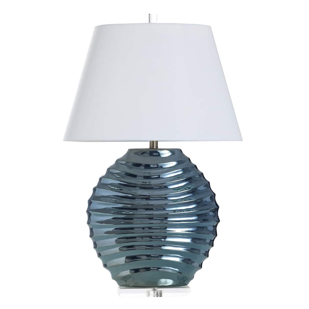 StyleCraft Ceramic Table Lamp - Kozen Blue - White Shade