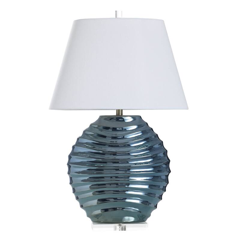 StyleCraft Ceramic Table Lamp - Kozen Blue - White Shade - Kozen Blue, White