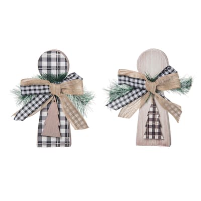 Transpac MDF Rustic Angel Shaped Decor Set of 2 Christmas Home Decorations - Multicolor