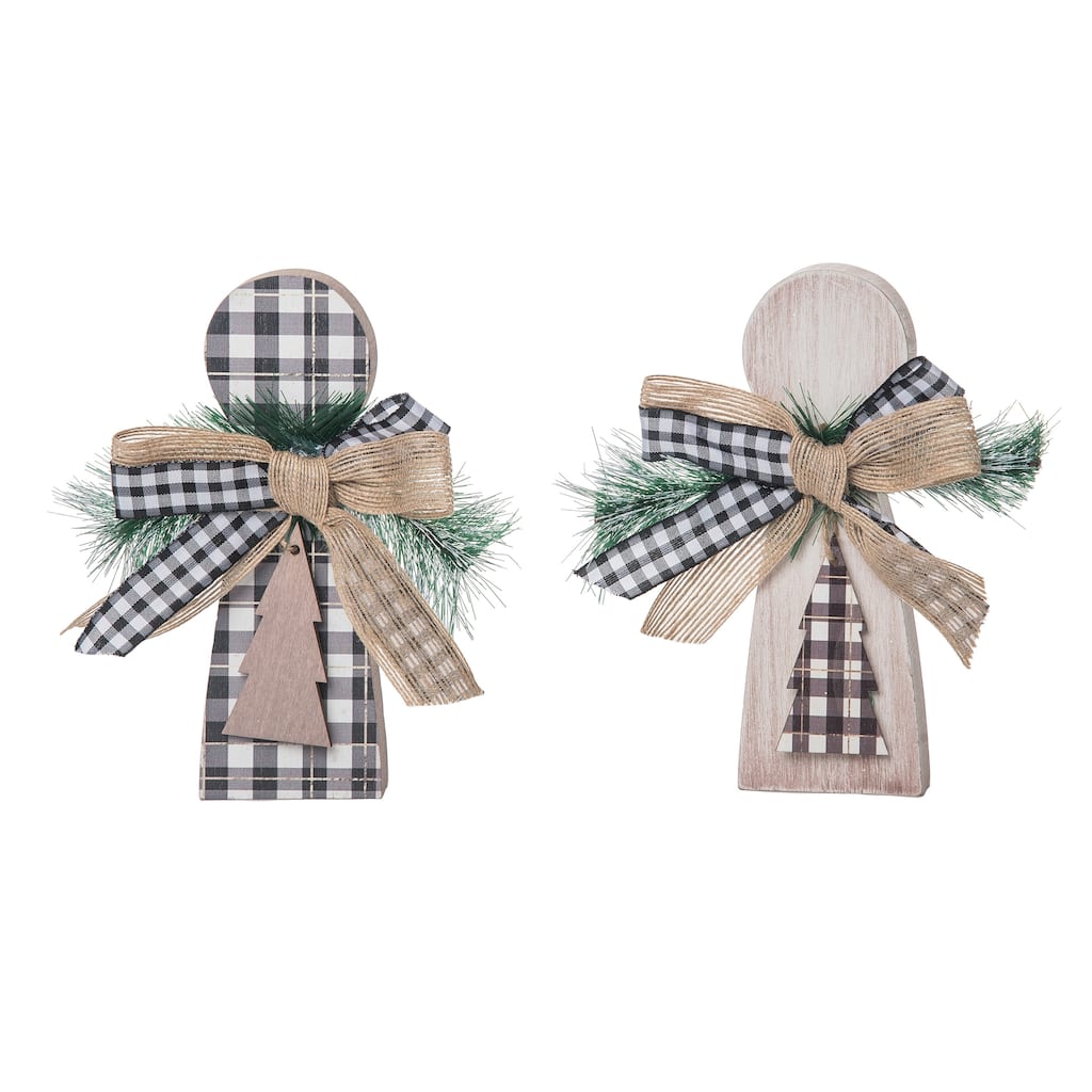 Transpac MDF Rustic Angel Shaped Decor Set of 2 Christmas Home Decorations - Multicolor