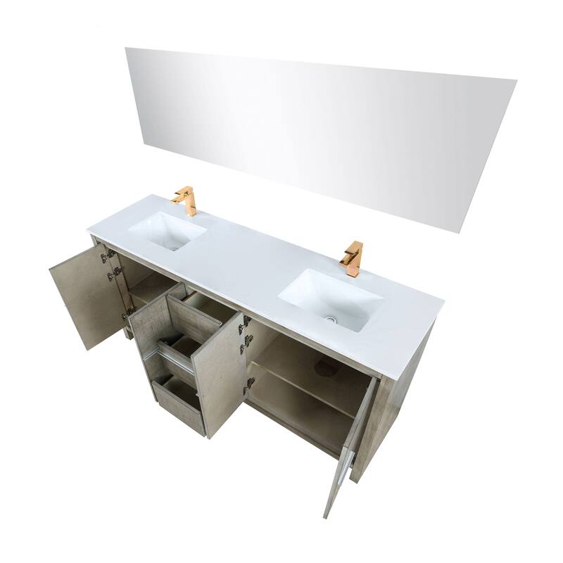 Lafarre Bath Vanity with Cultured Marble Top, Sink, Mirror and Rose Gold Faucet