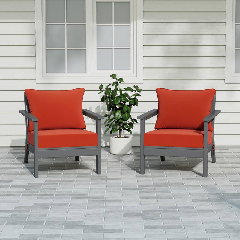 Birchwood All Weather HDPE Outdoor Patio Gray Deep Seating Conversation Set With Cushions (2-Piece) - Gray/Orange