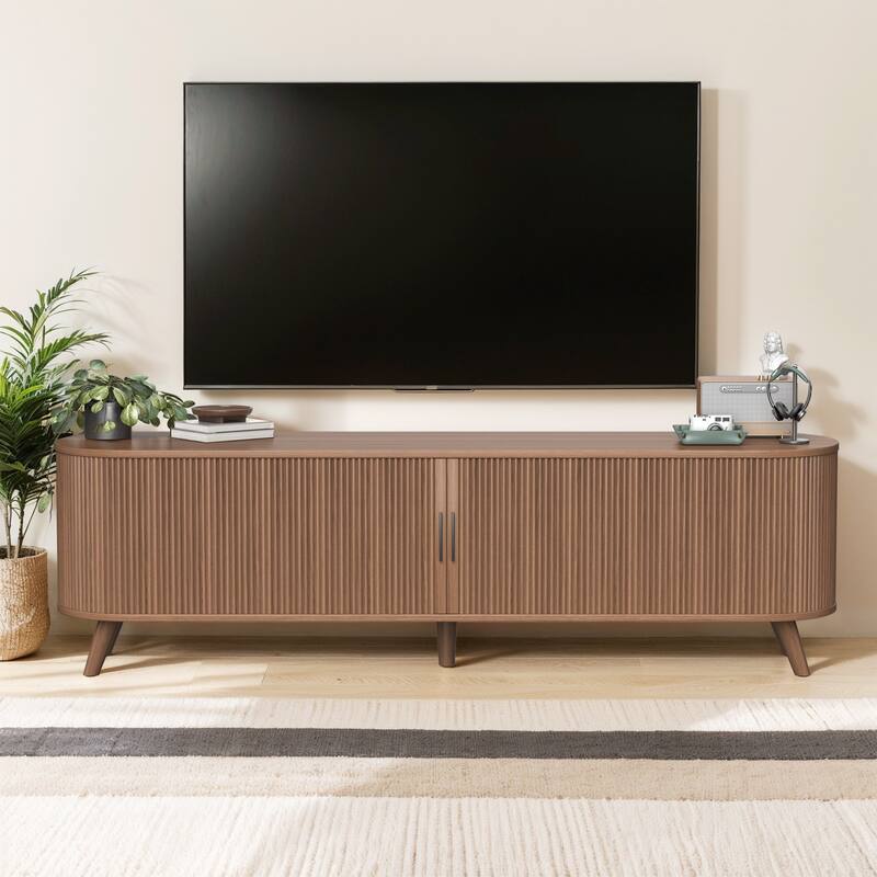 71" Mid Century Modern Entertainment Center w/Curved Edge for TV