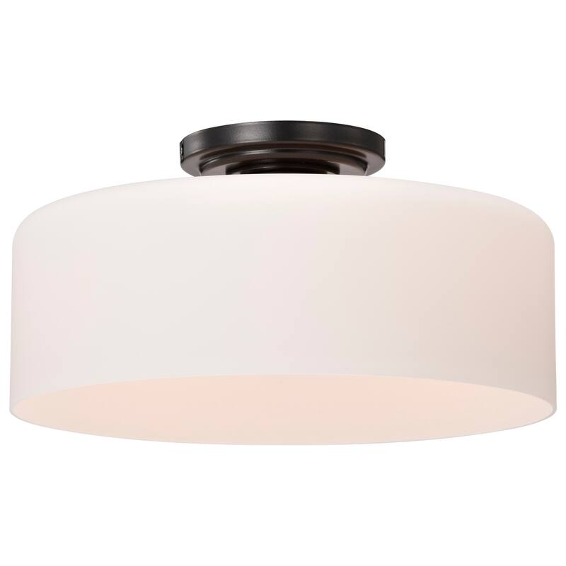Warren - 13 Inch Semi Flush Mount - Gun Metal with Satin White Glass - Gun Metal