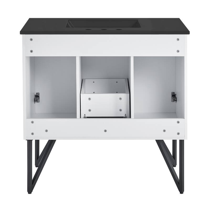 Annecy 36 In. White Bathroom Vanity With Black, 3-Hole Ceramic Sink Top