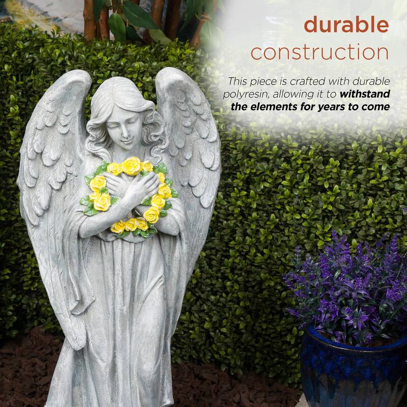 Angel with Yellow Flower Wreath Statue