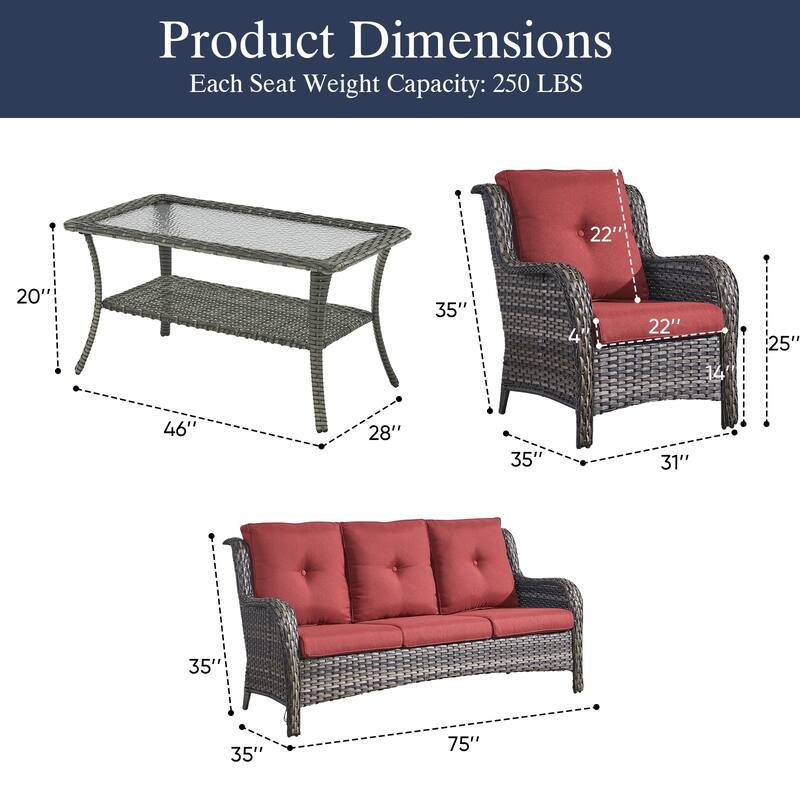 Outdoor Patio Chairs with Sofa Table Grey-Red - Grey