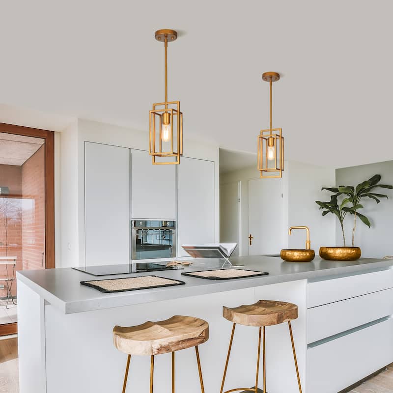 Dilley Modern Antique Gold Mini 1-Light Pendant Lights for Kitchen Island - L5.5'' x W4.72 '' x H11.8''
