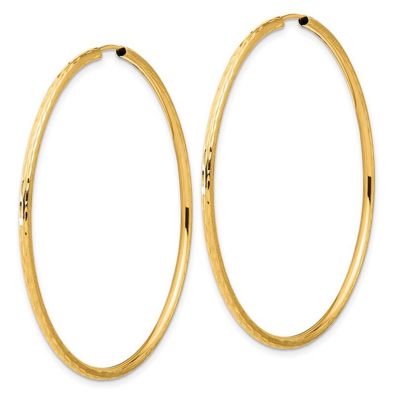 Curata 14k Yellow Gold Polished and Satin and Sparkle Cut Endless Hoop Earrings - 53.3x2mm